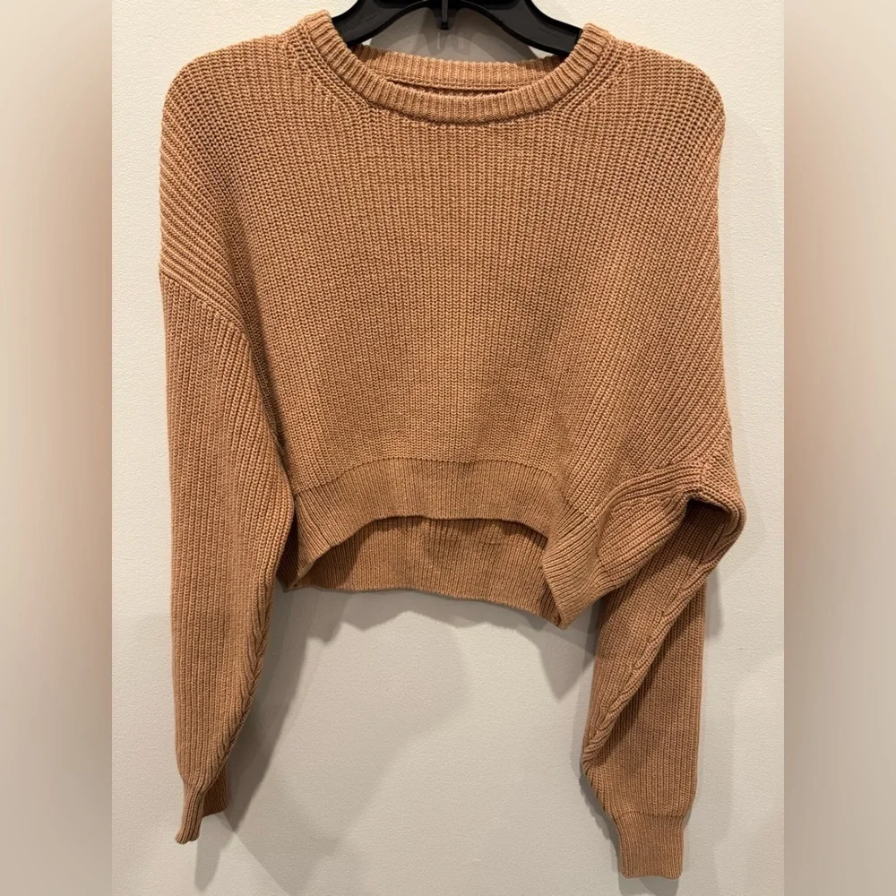 Reformation Sami Crop Camel Crew Neck Sweater size small